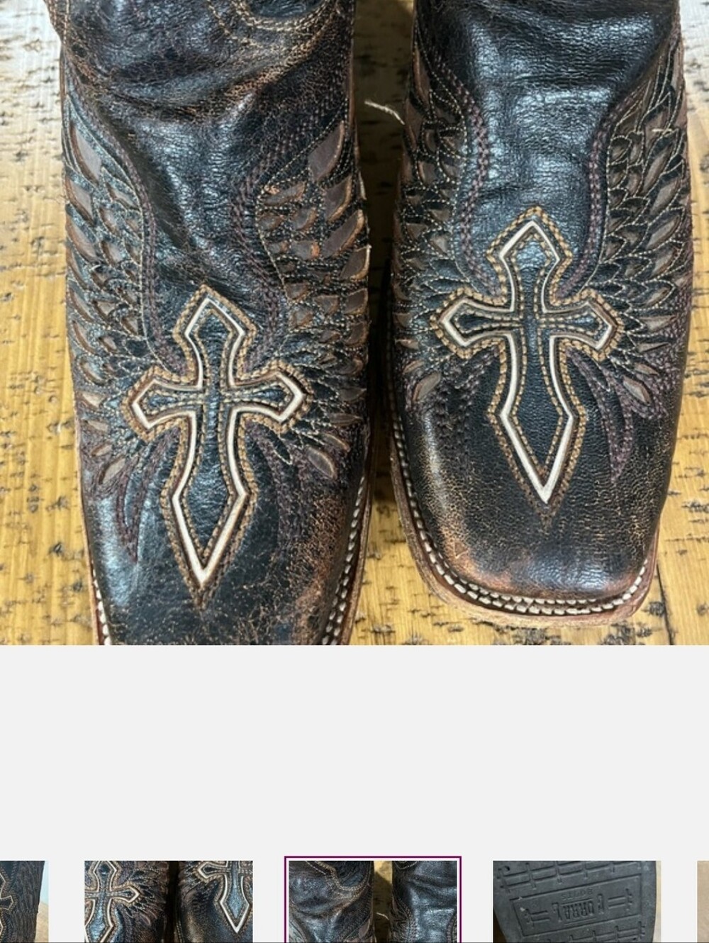 Corral Boots Mens Size 15d Wing Cross Inlay Square Toe Leather Cowboy A1978 GUC